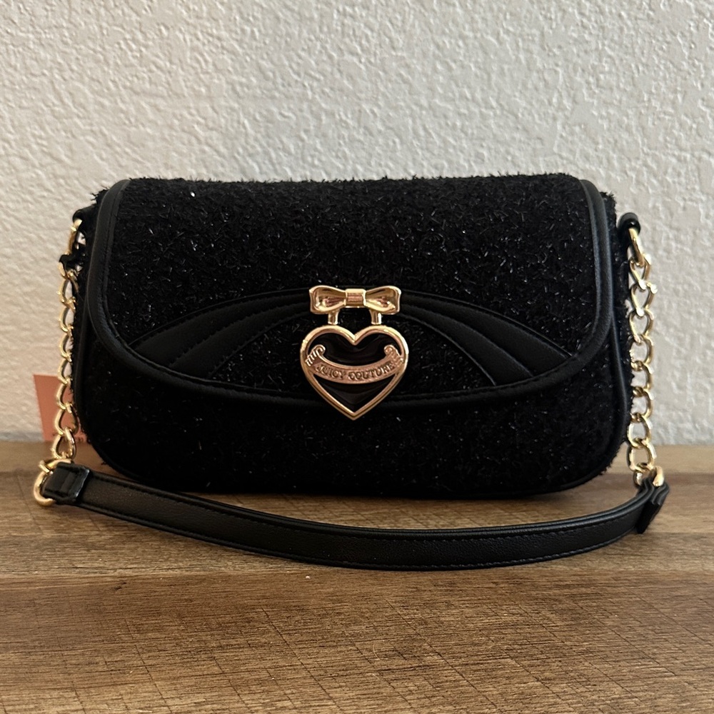 Juicy Couture Black Handbag with Gold Heart Accents